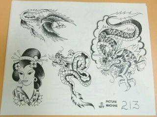 Vintage 1977 Picture Machine Spaulding Rogers Tattoo Flash Sheet 213 Dragons