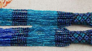 Vintage Blue Green Glass Seed Bead Multi Strand Necklace 32 "
