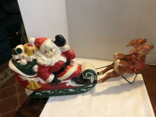 Vintage - Christmas Santa With Sleigh & Reindeer Empire Blow Mold 1970 - 22 " Long