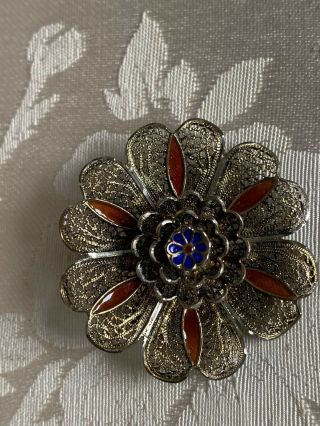 Vintage Brooch Pin Marked 925 Sterling Silver Filigree Bow Jewelry