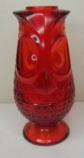 Viking Glass Ruby Red Owl Candle Fairy Lamp Mid Century Vintage Art Glass