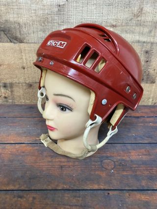Ccm 80s 90s Vintage Made Canada Pro Standard Hockey Helmet Sz 6 7/8 - 7 3/4 Red