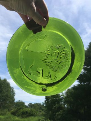 1960’s Blenko Art Glass 10 " Green Lion Leo Sun Catcher Suncatcher Vintage Zodiac