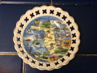Vintage Florida Souvenir Ceramic Plate; Many Images 7 " Wide And Tall