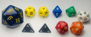 Vintage Set Of 10 Dungeon & Dragons Dice Dnd Variety Of Different Color Dice