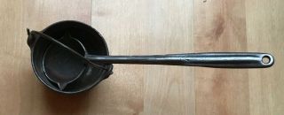 Set Of Vintage Cast Iron Melting Pot Cauldron And 3 " Ladle Lead Metal Smelting