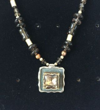 Vintage Sterling Silver Necklace Avi Soffer Square Pendant Modernist Beads