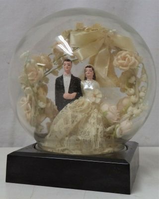 Vintage Wedding Cake Topper Saver Memento Bride And Groom Display