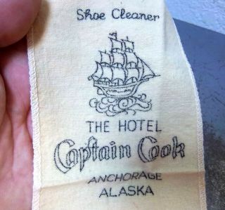 Vintage Shoe Cleaning Cloth From The Hotel Captain Cook Anchorage Alaska,