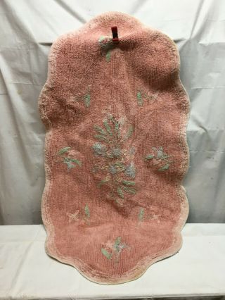 Vintage Chenille Bath Rug Mat Pink W/green Flower 48 X 26 1950s