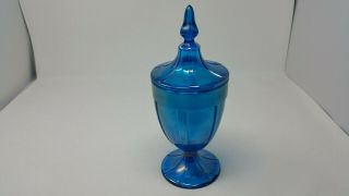 Vintage Iridescent Blue Candy Dish With Lid Large 10.  5 