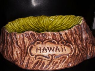 Treasure Craft Hawaii,  Hand - Painted Ashtray,  Tree Bark Face,  Leafy - Green Depth