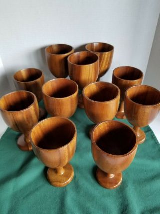 Vintage Monkeypod Wood Goblet Set Of 11 - Made In The Philippines