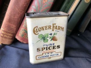 Vintage Spice Tin Clover Farm Cayenne Pepper 2 Oz Cleveland Ohio