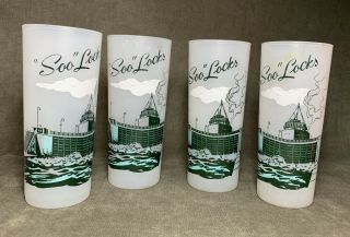 Vintage Set Of 4 Soo Locks Frosted Drinking Glasses