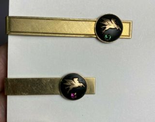 Vintage Mobil Oil Pegasus Tie Clips 1/20th 12k Gold Filled Ruby Emerald