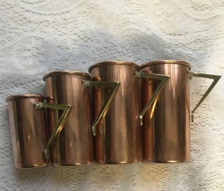 Set Vtg.  Copper Brass Measuring Cups Cooking Baking Kitchen 1/4,  1/2,  3/4,  1 Cup
