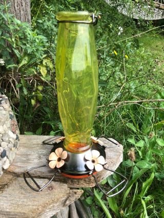 Vintage 20 Oz Decorative Glass Hummingbird Feeder 11 " High
