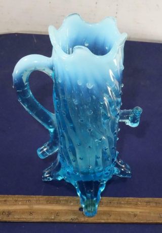 Vintage Eapg Northwood Blue Opalescent Glass Town Pump Tree Trunk Vase