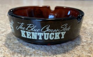 Vintage Brown Amber Glass Kentucky The Blue Grass State Souvenir Ashtray Euc
