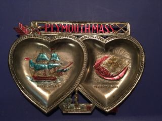 Vintage Tin Metal Hand Painted Souvenir Ashtray - Plymouth,  Massachusetts
