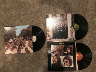 3 Vintage Beatles Vinyl Records - Let It Be,  Hey Jude,  Abbey Road
