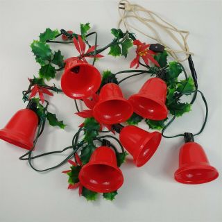 Vintage Timco 7 Twinkling Red Bells Christmas Decoration With Holly Garland