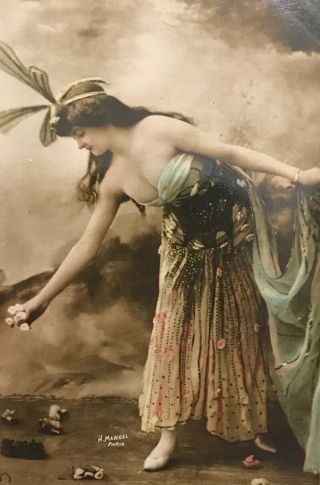 Model In Harem Dress - H Manuel - Vintage Hand Tinted Photo Postcard - 1890 - 1910