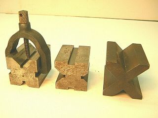 Vintage Machinist Blocks,  Set Of Three With Clamp; Mechanic,  Precision Tool