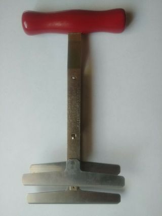 Vintage Foley Food Chopper 3 Blades Red Wood Handle Kitchen Utensil Stainless