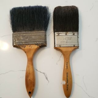 2 Vintage Natural Bristle Paint Brushes Vulcanized Rubber 3 & 4 Inch Wide