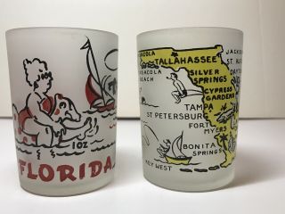 Vintage Frosted Glass State Of Florida Souvenir Mid Century 3” Liquor Shot Glass