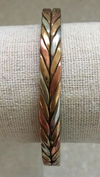 Vintage Sergio Lub Magnetic Copper Brass Silver Tone Woven Braid Cuff Bracelet