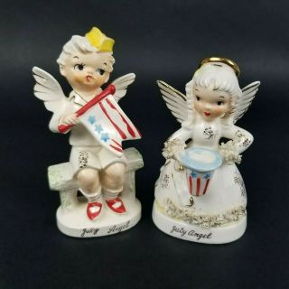 Vintage Napco Fourth Of July Patriotic Birthday Angel Boy And Girl Figurine