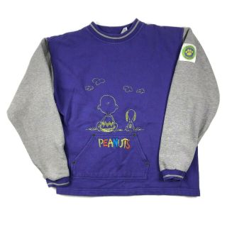 Vtg Peanuts By Design Snoopy Two Sided Purple Flourescent Hip Hop Sweatshirt M