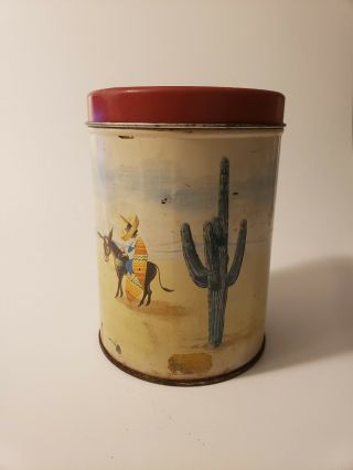 Vintage 40s Old Reliable Coffee Tea Tin Storage Can Dayton Spice Mexicana Burro