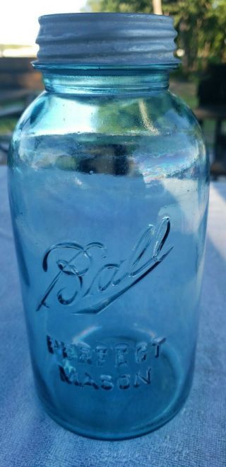 Vintage Aqua Blue 7 Half 1/2 Gallon Ball Perfect Mason Jar W/zinc Lid