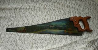 Vintage Hand Painted Hand Saw Cabin On Water Signed Lucente