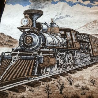 Vintage Biederlack Blanket Train Steam Engine Reversible