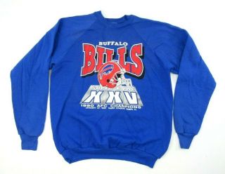 Vintage Buffalo Bills 1990 Afc Champion Sweatshirt Xl Blue Fruit Loom Bowl