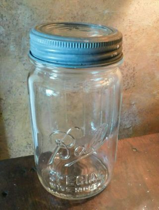 Vintage Ball Special Wide Mouth Canning Jar With Ball Glass Insert In Zinc Lid