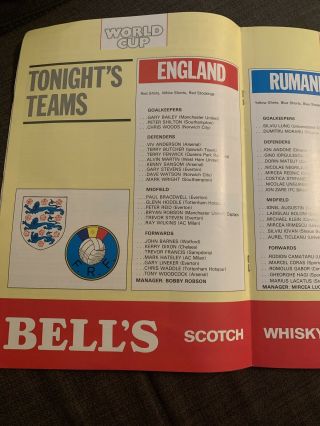 1985 England V Rumania Soccer/football Programme 3