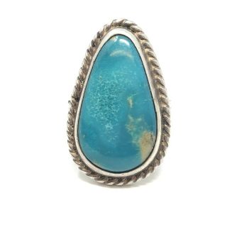 1960 ' s Vintage Natural Turquoise Navajo Ring Sz 5.  5 Sterling Silver 7.  5g Estate 2