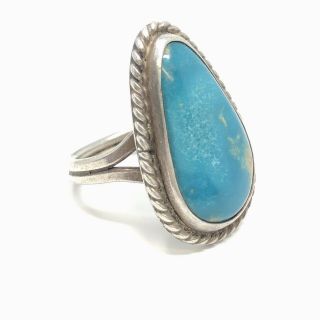 1960 ' s Vintage Natural Turquoise Navajo Ring Sz 5.  5 Sterling Silver 7.  5g Estate 3
