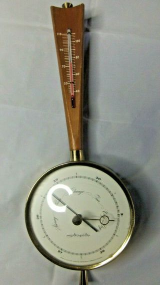 Vintage Mid Century Modern Airguide Barometer Thermometer Wood Handle Metal Base