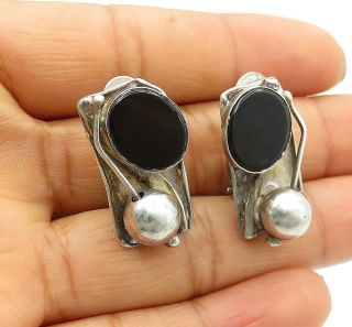 Avi Soffer Israel 925 Silver - Vintage Black Onyx Non Pierce Earrings - E6897