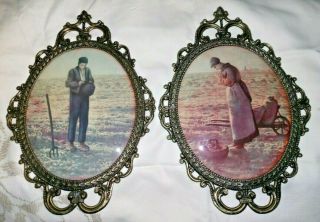 Vintage Ornate Oval Convex " Bubble " Glass Metal/brass Picture Frame