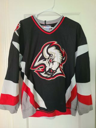 Buffalo Sabres Jersey S Mens Vintage Retro Blank Black Red Silver Goat Head Ccm