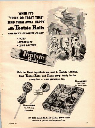 Vintage Halloween Tootsie Roll Candy Trick Or Treat Costume Kids 1954 Print Ad
