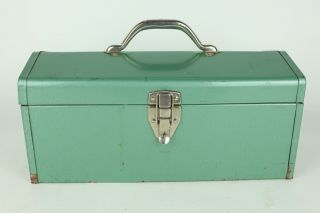 Vintage Green Finish Metal Latching Tool Box,  Tray Insert - 16.  25 X 7.  25 X 7.  25